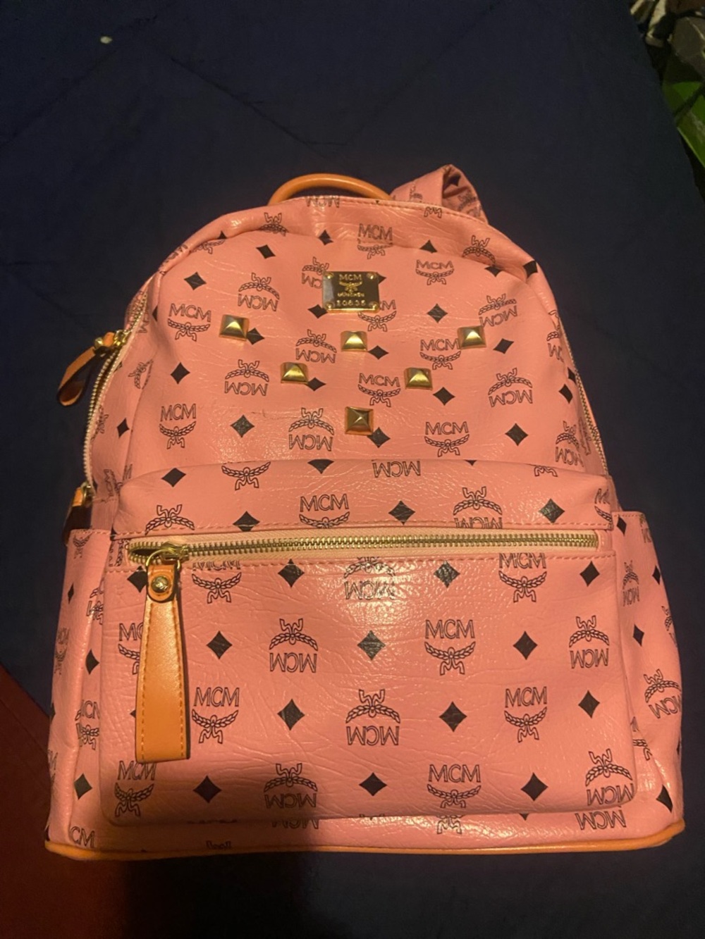 MCM Pink Logo Studded Backpack with Gold Hardware Used.